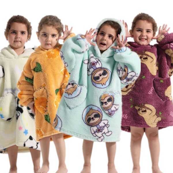 Boys And Girls Comfortable Cotton Velvet Cold-proof Clothes Lazy Blanket Hooded Plus-sized Thickened Blanket Lazy Clothes Children’s Sleepwear