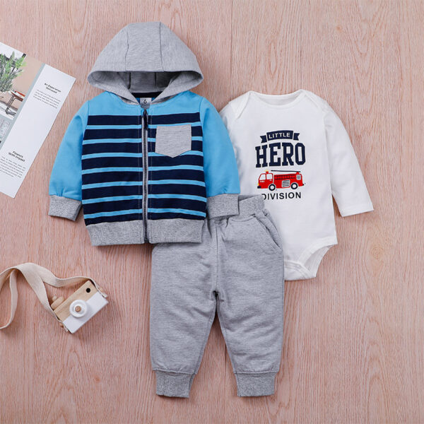 Children’s Suit Autumn Baby Letter Printing Zipper Three-piece Set Newborn Clothing