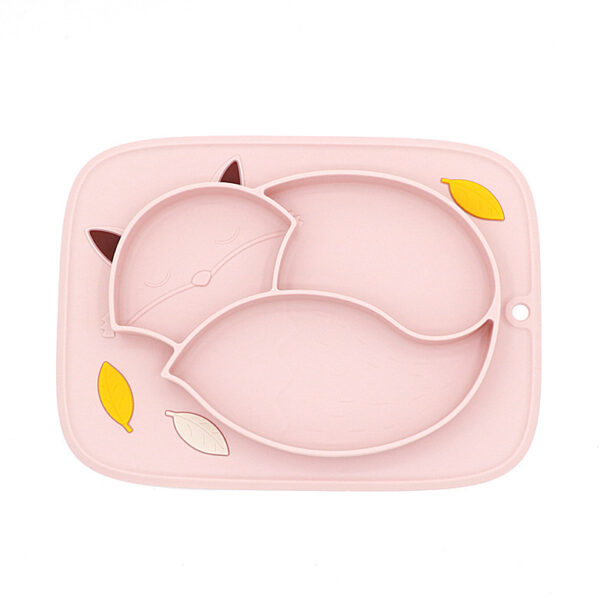 Color Matching Soft Cute Fox Strong Adsorption Platinum Silicone Dinner Plate Integrated Children’S Non-Slip Partitioned Dinner Plate