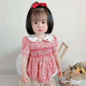 Girls’ Pastoral Style Small Floral Short-sleeved One-Piece Romper