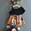 Summer Children’s Clothing Korean Fashion Flower Lotus Leaf Collar Shirt Skirt Little Girl Clothing Suit Purple Children’s Clothing