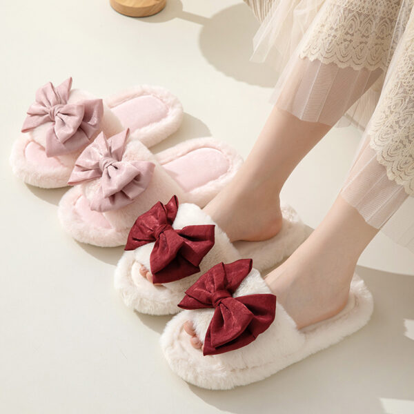 Bow Opening Cotton Slippers Home Plush