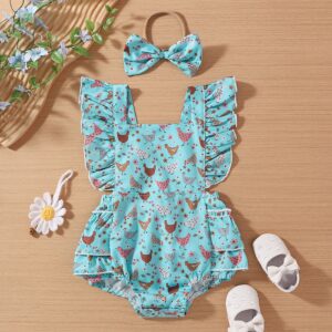 Baby Cartoon Chicken Flounced Sleeve Dress