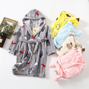 Children Clothing Home Clothes Flannel Men’s Women’s Hoodie Coral Velvet Night-robe