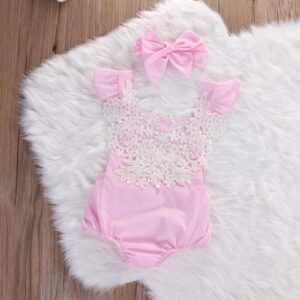 Lace Flower Jumpsuit Triangle Romper Headband