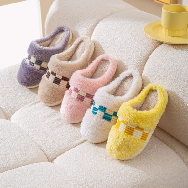 Plaid Couple Home Warm Cotton Slippers