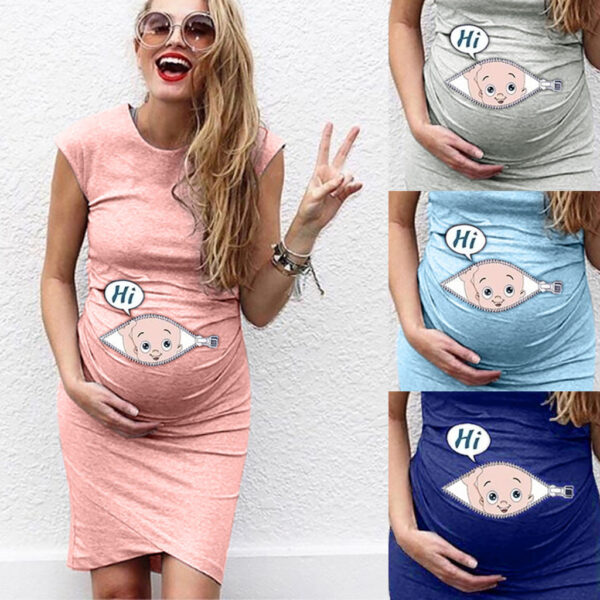 Round Neck Short Sleeve Maternity Dress