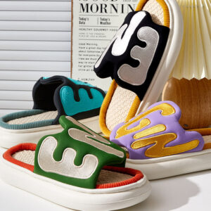 Linen Slippers Women’s Men’s Face Letter Embroidery