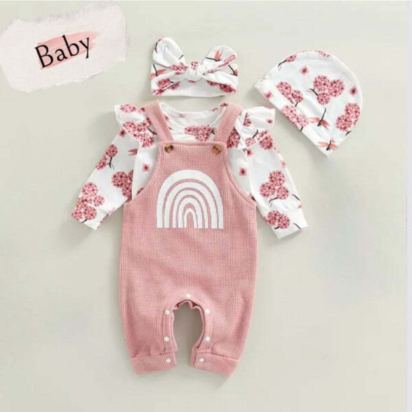 Baby Fashion Flounced Sleeve Lace Floral Suspender Rainbow Set