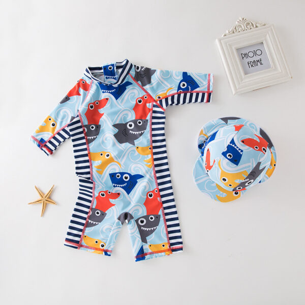 Men’s One-piece Swimsuit Blue Shark Head Printed Children’s Swimsuit Hot Spring Clothes
