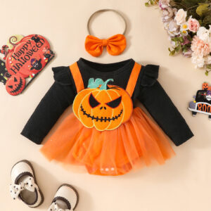 Personalized Halloween Pumpkin Grimace Long Sleeve Mesh Dress