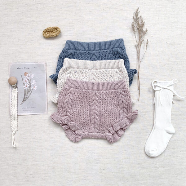 Baby Girl Twisted Knit Shorts Color Dot Cotton Lotus Leaf Butt Pants