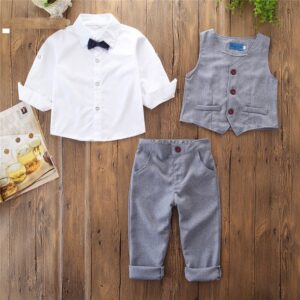 Children’s Clothing Spring And Autumn New Boys’ Gentleman Three-piece Vest Bow Tie Shirt Trousers
