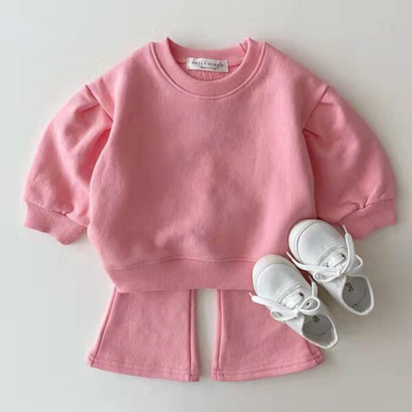 Korean Style Children’s Clothing Infant Toddler Spring And Autumn Girls Cotton Suit Baby Candy Color Trendy Children Sweater Pants Two-piece Set