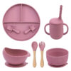 Baby Silicone Cookware Feeding Plate Bowl Set Non-Slip Suction Food Dishes Drinking Cup BPA Free Fork Spoon Children’s Tableware