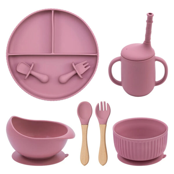 Baby Silicone Cookware Feeding Plate Bowl Set Non-Slip Suction Food Dishes Drinking Cup BPA Free Fork Spoon Children’s Tableware