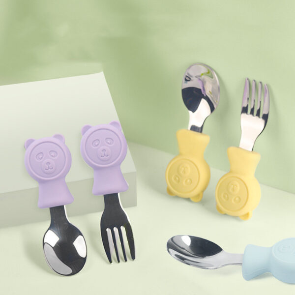 Cartoon Baby Food Silicone Spoon Fork