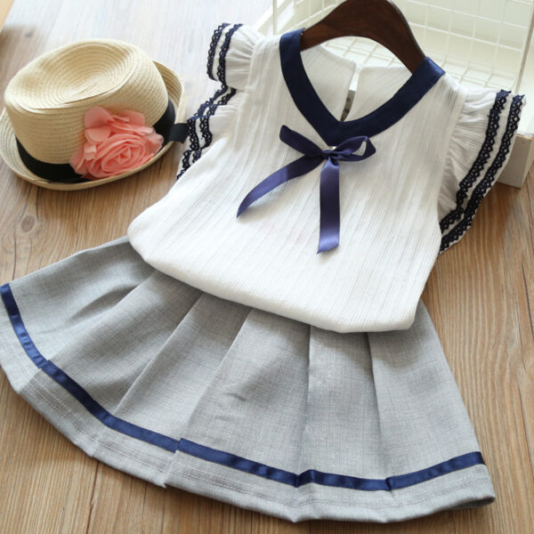 Girls’ Suit Children’s Clothing Summer Children Ruffled Short Sleeves