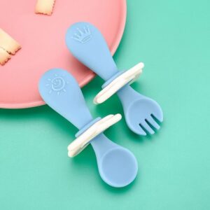 Short Handle Spoon Fork Children’s Silicone Meal Feeding Fork Spoon Q Bomb