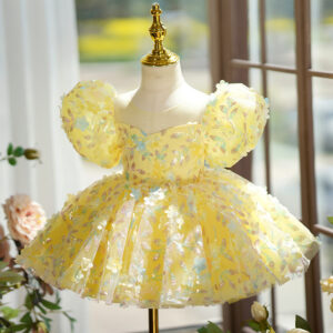 Yellow Puffy Gauze Princess Dress Children’s Birthday Catwalk Performance Piano Performance